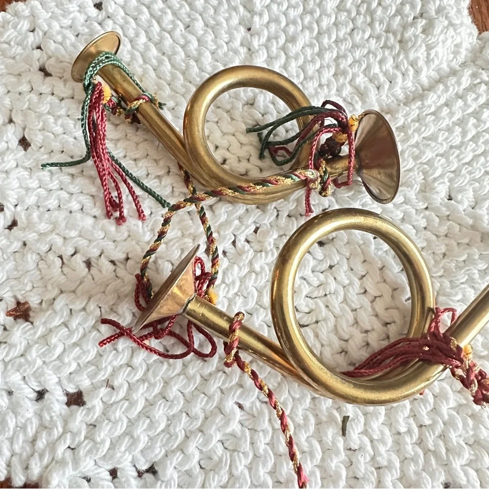 Set of 2 Decorative Brass Horn Ornaments